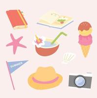 summer vacation travel objects flat design style vector illustration.