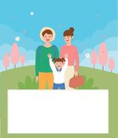 Father, mother and child are smiling happily. park background. vector