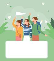Three friends are going on a trip. flat design style vector illustration.