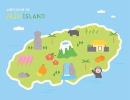 mapa de la isla de jeju e iconos icónicos. ilustración vectorial de estilo de diseño plano. vector