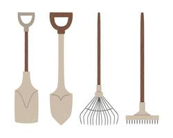 Vector set of colored garden tools. Collection of gardening equipment. Flat spring illustration of spade, shovel, rakes isolated on white background.