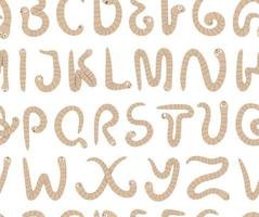 Spring garden themed alphabet seamless pattern for children with worms. Cute flat ABC repeating background with insects. Funny texture for teaching reading on white background. vector