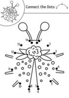 Vector dot-to-dot and color activity with cute ladybird. Spring holiday connect the dots game for children with funny forest insect. Woodland coloring page for kids with ladybug.