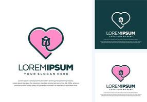 love and flower logo design vector