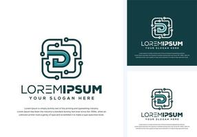 abstract letter d with tech logo design vector