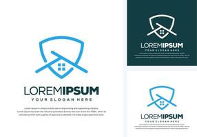 shield and house logo design vector