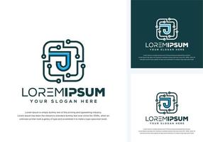 abstract letter j with tech logo design vector