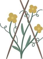 Vector picture of garden yellow flower on stilts. Little plant isolated on white background. Flat spring illustration. Gardening icon