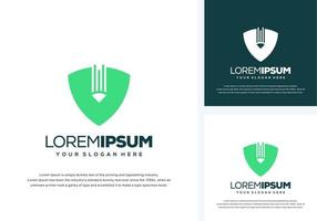 abstract shield and pencil logo design vector