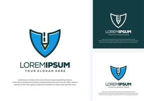 abstract shield and pencil logo design vector