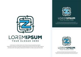 abstract letter z with tech logo design vector