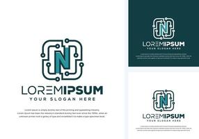 abstract letter n with tech logo design vector