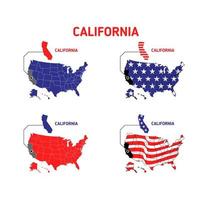 mapa de california con ilustración de diseño de bandera de estados unidos