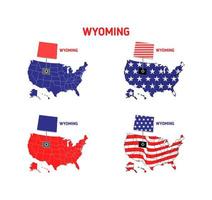 mapa de wyoming con ilustración de diseño de bandera de estados unidos vector