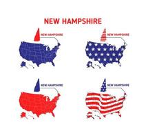 mapa de new hampshire con ilustración de diseño de bandera de estados unidos vector