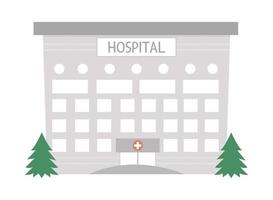 icono del edificio del hospital vectorial con abetos aislados en fondo blanco. ilustración plana de la clínica médica. concepto de atención médica. vector