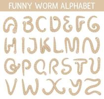 Spring garden themed alphabet for children with worms. Cute flat ABC with insects. Horizontal layout funny poster for teaching reading on white background. vector