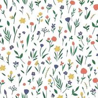 Vector seamless pattern with different flower elements. Garden repeating background with decorative plants. Texture with spring and summer herbs and flowers.