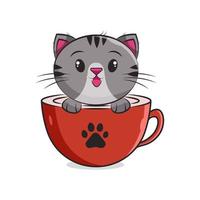 ilustración vectorial de lindo gato en un vaso vector