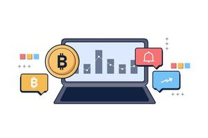 Creative design laptop element bitcoin with social media assets vector