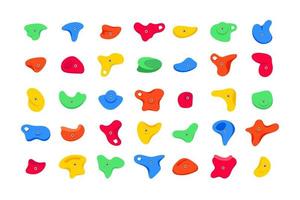 Set of climbing grips or holds in the gym bouldering training flat style design vector illustration set.