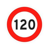 límite de velocidad 120 icono de tráfico de carretera redondo signo ilustración de vector de diseño de estilo plano.