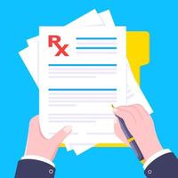 Medical rx form prescription on clipboard flat style design vector illustration.