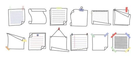 Doodle hand drawn memo notes and reminders vector illustration set.