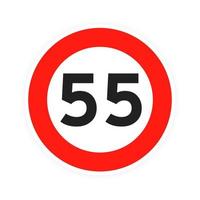 límite de velocidad 55 icono de tráfico de carretera redondo signo plano estilo diseño vector ilustración aislado sobre fondo blanco.
