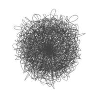 Tangled chaos abstract hand drawn messy scribble ball vector illustration.