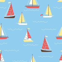 Seamless pattern of multicolored sailboats vector