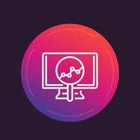 Analytics line icon with graph on computer screen vector