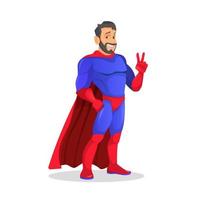 Handsome cartoon superhero standing with confidence and heroic with a friendly smile on white background vector