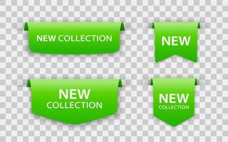 Collection of green ribbons tags badges and labels isolated vector