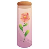 Little flower in test tube with cork. Glass bottle with plant inside. Isolated hand drawn vector illustration on white background. Ecology nature, organic cosmetics concept.