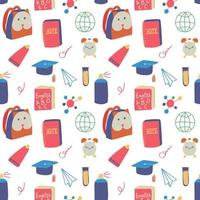 Seamless hand drawn pattern with colorful back to school on white background. Vector education illustration.