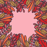 Autumn leaf frame in vintage style with pink backdrop.