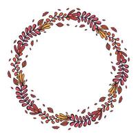 Retro hand drawn set with autumn leaf in round wreath for concept design. vector
