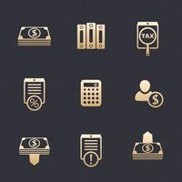 Bookkeeping, finance icons, banking, payments, accounting pictograms vector