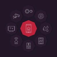 Smart House linear icon, modern pictograms on octagon shapes vector