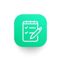 Survey icon in linear style, checklist and pen vector