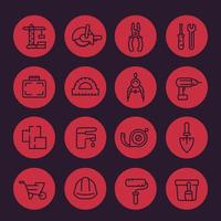 construction and renovation line icons set, engineering and designing, equipment, tools vector