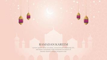 Ramadan Kareem Islamic Ornamental Background With Arabic Pattern and Mosque With Lanterns vector