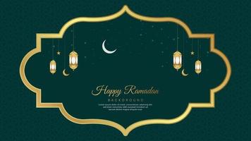 Happy Ramadan Islamic Arabic Green Luxury Background with Geometric pattern and Crescent Moon with Stars vector