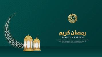 Ramadan Kareem Islamic Arabic Green Luxury Background with Geometric pattern and Beautiful Ornament with Lanterns vector