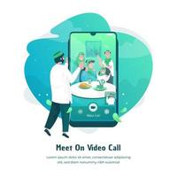 Muslim family meet on video call for eid mubarak concept vector