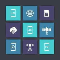 wireless technology icons, 4g network pictogram, lte, communication, connection signs, 5g mobile internet vector