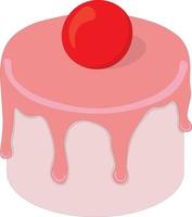 pequeño pastel lindo con crema rosa y baya roja en la parte superior ilustración vectorial vector