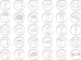 Food and drink contour pattern black and white icon collection vector illustration