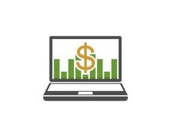 Chart growth up and dollar symbol in laptop illustration logo vector